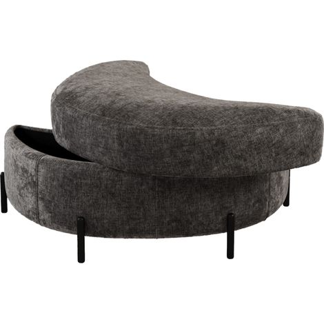 Pouf demi-lune en chenille gris avec rangement intégré et plateau, siège rembourré polyvalent pour salon et entrée (1/5)