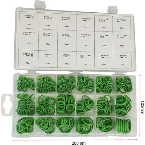 Kit de 270 joints toriques en caoutchouc, 18 tailles, pour réparation automobile climatisation compresseur, assortiment avec boîte plastique. (1/4)