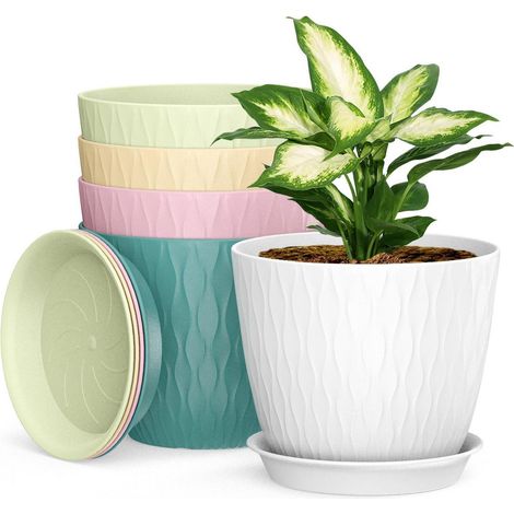 5er Set Blumentöpfe mit Bewässerungssystem 20,3cm Ø, inkl. Untersetzer, für Innen & Außen (1/5)