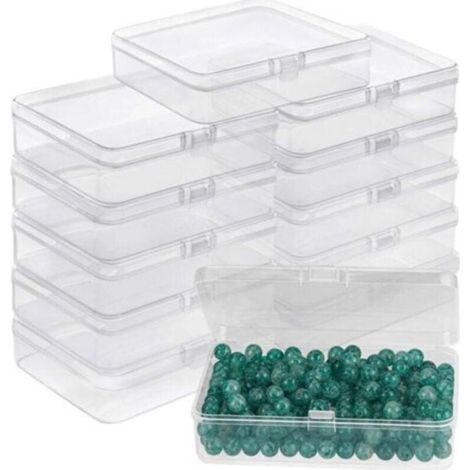 Petite Boite de Rangement Plastique Transparent avec Couvercle à Charnière (Lot de 12) - L11,2 x l8,3 x H2,8 cm - Mini Boite Rangement Plastique pour Pilules, Perles, Bijoux et Artisanat (1/4)