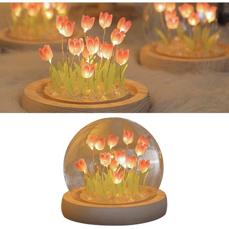 (Exklusiv in Mexiko erhältlich) DIY LED-Tulpen-Nachtlicht-Set, Raumdekoration (Rosa Tulpen-Set mit 13 Blüten + Geschenktüte) (Batterien nicht enthalten) (1/5)