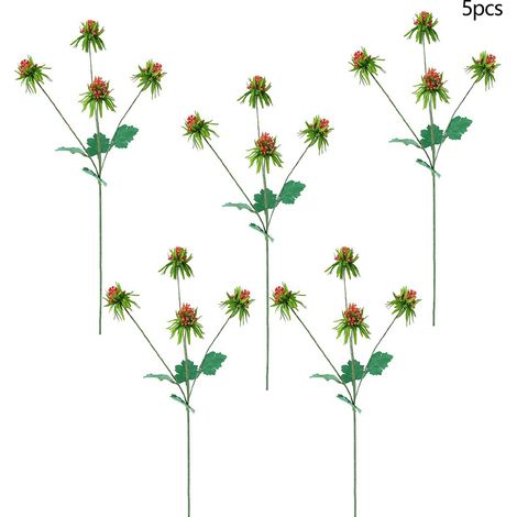 (Après pliage.) (Jaune orangé) Lot de 5 plantes artificielles naturelles, feuillage à 4 branches et à fruits multiples, petits érythroïdes, éléments floraux décoratifs pour mariage sur le thème de la  (1/3)