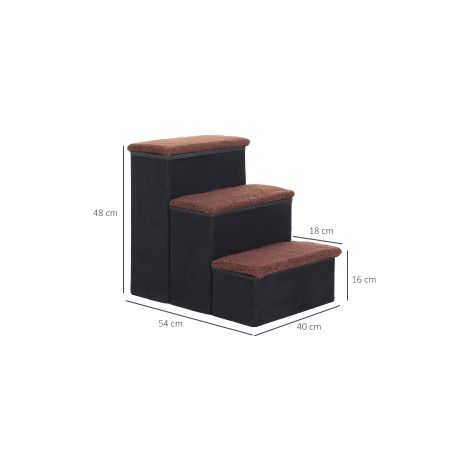 Escalier pour chats et chiens noir pliable en MDF à 3 marches avec rangement intégré pour salon, chambre et canapé (1/5)