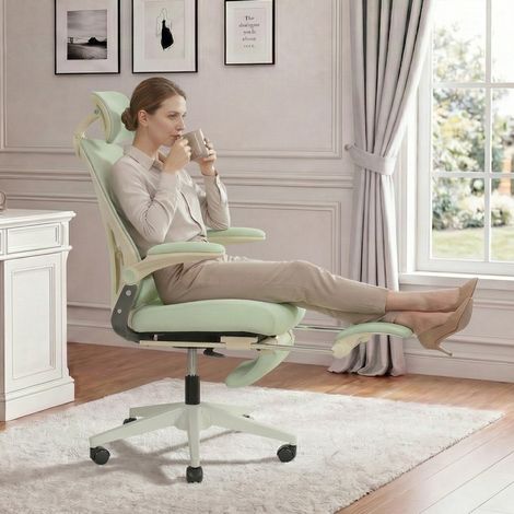 Chaise de bureau ergonomique pliable, 67 cm, hauteur 102 à 129 cm, verte, gain de place - CHICFURN (1/5)