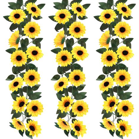 Ghirlanda di girasoli artificiali in seta, composta da 3 pezzi, da appendere. (1/5)