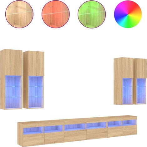 Maison Exclusive - 7-tlg. TV-Wohnwand mit LED-Leuchten Sonoma-Eic