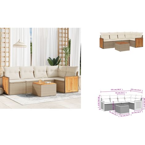 6-tlg. Garten-Sofagarnitur mit Kissen Beige Poly Rattan - Gartenmöbel - Esstisch - Lounge Set - Outdoor Möbel - Rattan Möbel (1/3)