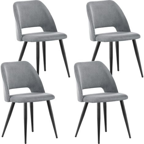 LEWE Lot de 4 Chaise de Salle à Manger en Velours,Chaise Rembourrée avec Pieds Indépendants - Gris