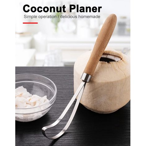 Kokosnussausstecher aus Edelstahl, Kokosfleischauflöser, abwaschbarer Kokosnussschneider/-hobel mit Holzgriff, Haushaltswerkzeuge wie abgebildet (1/4)