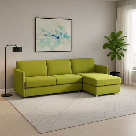 Sofá Fijo con Chaise Longue Posina, Desenfundable, Reversible Made in Italy, Hidrófugo Multiposición, 260x160 cm Verde (1/5)