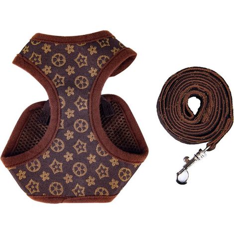 Harnais pour animaux de compagnie avec laisse en polyester réglable et respirant, anti-fugue, pour chiens et chats, idéal pour les promenades et le dressage, marron sans inscription, taille L (90 g/3 (1/5)