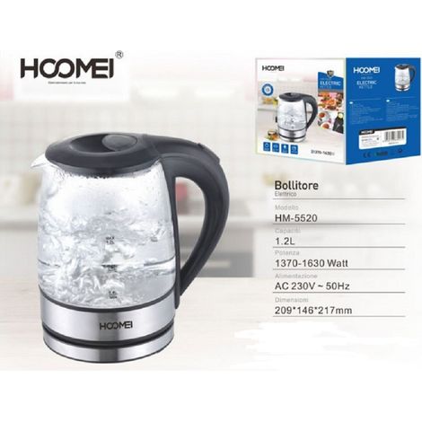 TRADE SHOP - Bollitore Elettrico 1370 - 1630 Watt 1.2 Litri Con Base Girevole 360° Per Tisane -