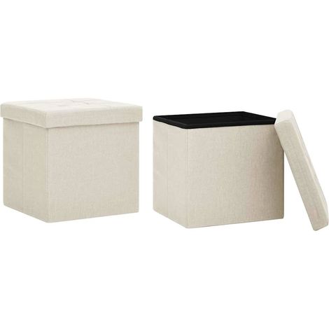 Maison Exclusive - Pouf con Contenitore Pieghevoli 2 pz Bianco Crema in Simil Lino (1/5)