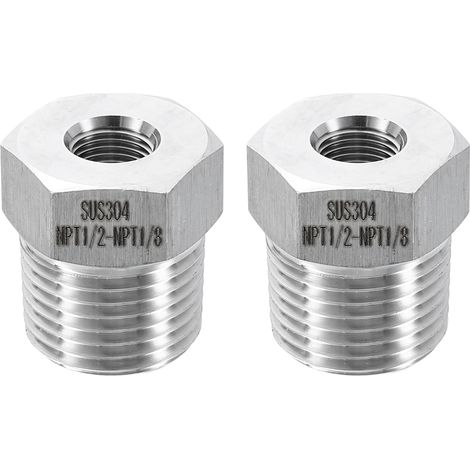 2Pcs 304 Inox Acier Réducteur Douille 1/2" NPT Mâle x 1/8" Femelle Hex Douilles Tuyau Raccords Réduction Coulée Adaptateur pour Air Eau Huile Gaz Tube - (1/5)