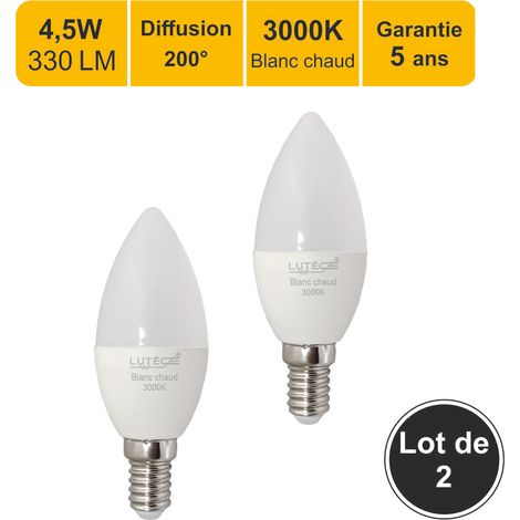 [JAMAIS UTILISÉ] Lot de 2 ampoules LED E14 flamme 4,5W 330Lm 3000K - garantie 5 ans (1/4)