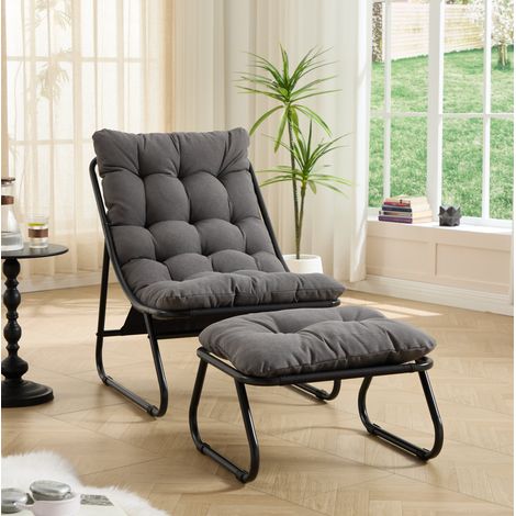 Fauteuil relax extérieur 78x65x86 cm en acier noir, avec repose-pieds pour salon FloraGrace (1/5)