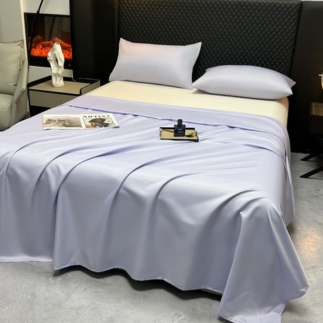 Drap Housse 200x230 cm, Housse de Couette en Soie Glacée Fraîcheur Été, Couleur Violet Pâle Élégant, Literie Double Luxe Minimaliste