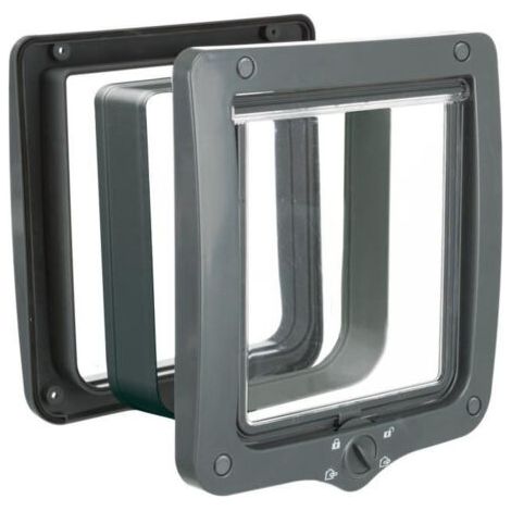 Trixie – Chatière 4 positions XXL avec tunnel – Dimensions 24x28cm – Plastique gris – Trappe silencieuse et transparente – Installation facile (1/5)