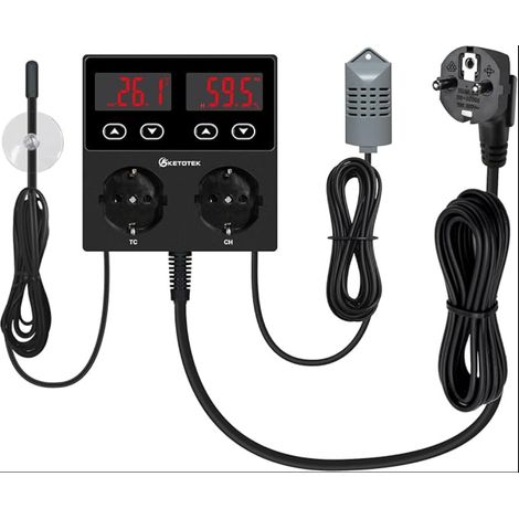 Prise Thermostat Hygrostat Numérique, Contrôleur de Température et d'humidité avec Sonde, Régulateur Humidité 220V pour Terrarium Reptile Couveuse Incubateur Serre (1/5)