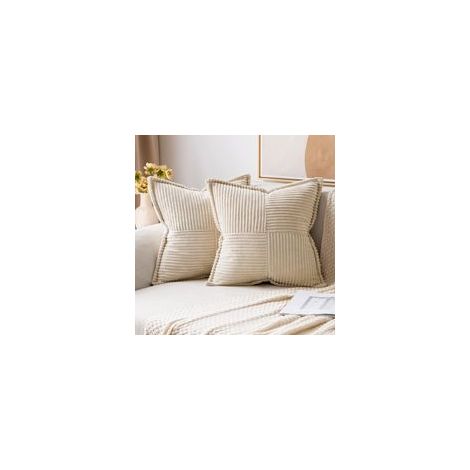 Housse de Coussin Côtelé Blanc Ivoire à Motif Croisé, Décoration Boho Scandinave pour Chaise, Lit et Fauteuil