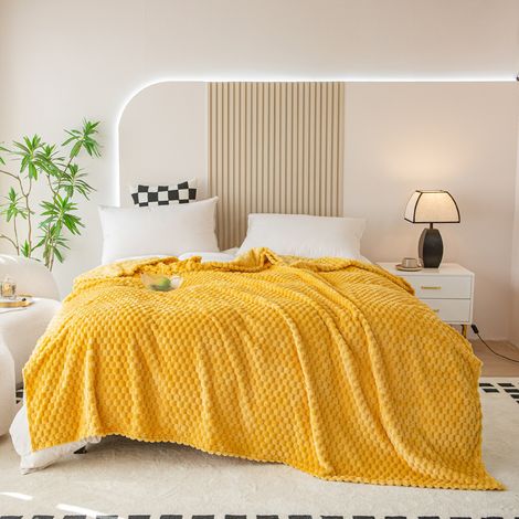Plaid Couverture Polaire 150x200cm, Plaid Canape Jeté de Canapé, Couverture Canape Lit Microfibre Confortable Chaud et Doux, jaune citron