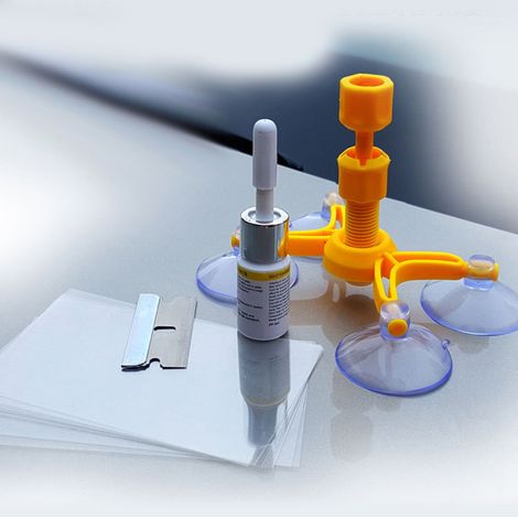 Kit reparation fissures pare-brise avec ventouses fixe liquide reparateur vitre auto jaune (1/5)