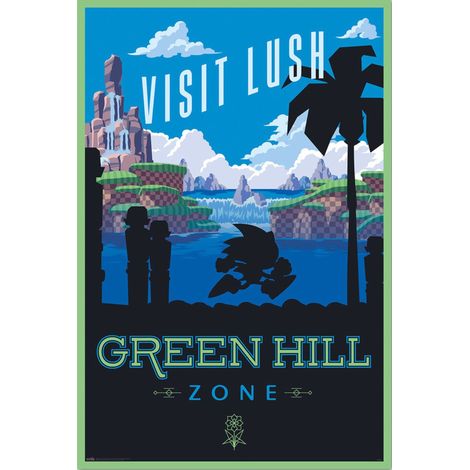 Affiche « Sonic the Hedgehog » du groupe Erik, « Visit Lush » dans la Green Hill Zone – Affiche décorative Sonic / Affiche de jeu vidéo – Décoration de chambre de gamer, Décoration sous licence offici