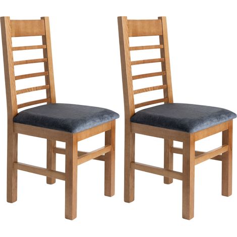 Lot de 2 chaises en hêtre chêne clair assise tissu gris - RIPAL