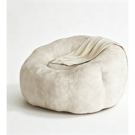 Poltrona pouf rotonda grande in flanella bianca con base stabile per salotto e camera HOMVRA (1/5)