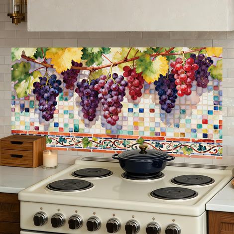 Papier Peint de Crédence de Cuisinière Motif Raisin de 30 x 16 Pouce Autocollant Anti Huile de Cuisine Imperméable Autocollant Auto Adhésif Amovible Film Protecteur Mural pour Cuisinière (1/5)