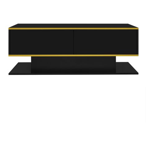 Tavolino da caffè LED nero 100 x 50 x 40 cm, 3 cassetti, striscia multicolore e dettagli dorati (1/5)