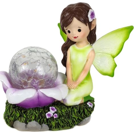 fata da giardino solare eurogarden con illuminazione led bianco calso 17x10x15,2 cm