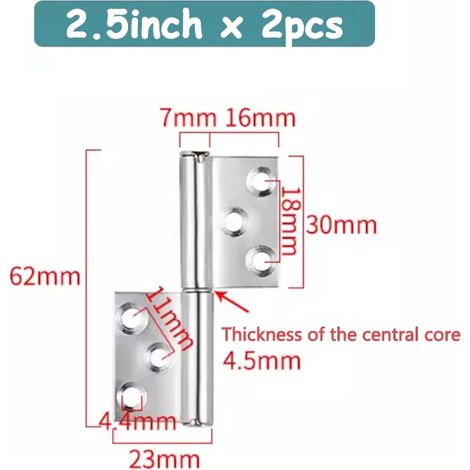 (2,5 pouces x 2 pièces) 2 charnières détachables à 360° avec joint coulissant, porte démontable, en acier inoxydable 304, robustes et amovibles. (1/5)