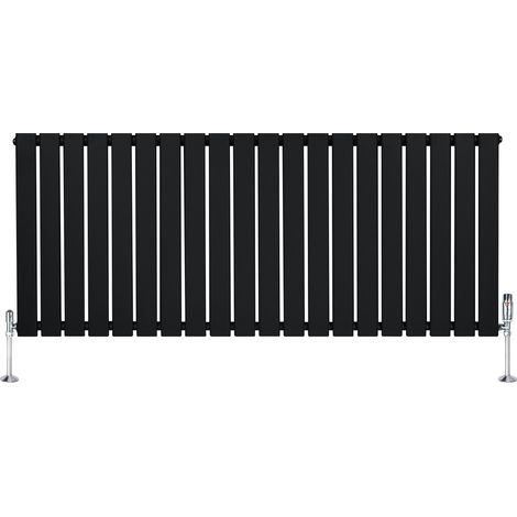 Radiateur Plat à 1 Colonne & Vannes 600 x 1400 mm en Acier Noir Chauffage Centrale Moderne Horizontale Monté Sur Mur Cuisine Salle de Bain [Brosse de Nettoyage & Supports INCLUSES] (1/5)