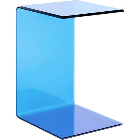 Mesa auxiliar moderna de vidrio semitransparente base en voladizo 40 x 61 cm azul Lourdes