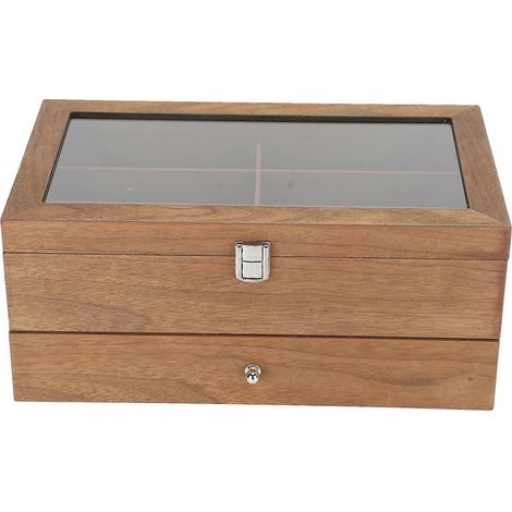 Boîte à lunettes en bois à double compartiment, 12 emplacements, présentoir décoratif (1/5)