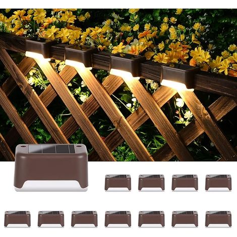 12er-Pack Solar-Treppen- und Zaunstufenleuchten für den Außenbereich (Warmweiß, brauner Rahmen) (1/5)