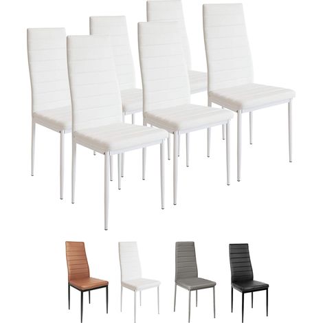 Skecten Set de 6 Sillas de Comedor, Tapizada en Polipiel, para Cocina, Comedor, Bar y Restaurante , Blanco (1/5)