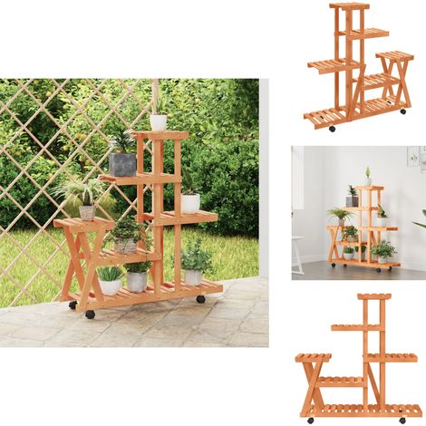 Blumenständer mit Rollen 95x25x101 cm Massivholz Tanne - Blumenständer - Holzkiste - Pflanzenhalter - Tannenzapfen - Gartendekoration (1/5)