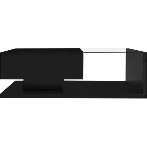 Mesa de centro negra brillante con tablero de vidrio templado y luces LED (1/5)
