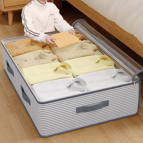Boîte de rangement sous le lit, design plat discret avec couvercle scellé, grande capacité, convient pour les vêtements, les jouets, la chambre à coucher, la réduction de l'encombrement, le rangement (1/5)