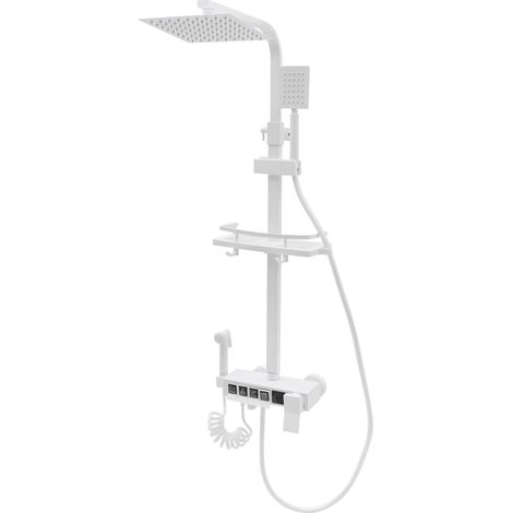 Thermostat-Duschset mit Handbrause und 4-stufigem Messing-Duschkopf, Digitalanzeige, Duschsystem, verstellbarer Duschsäule mit Ablagekorb, für Badezimmer und Hotel