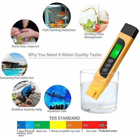 Penna misuratrice digitale TDS, misuratore portatile di qualità dell'acqua, purezza, EC e temperatura, termometro per test PPM dell'acqua, 4 modalità di visualizzazione (1/4)