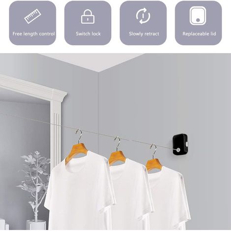 Corde à linge rétractable d'intérieur robuste télescopique invisible Corde à linge rétractable d'intérieur Séchoir à linge rétractable Blanc，39.5X34X33CM (1/4)