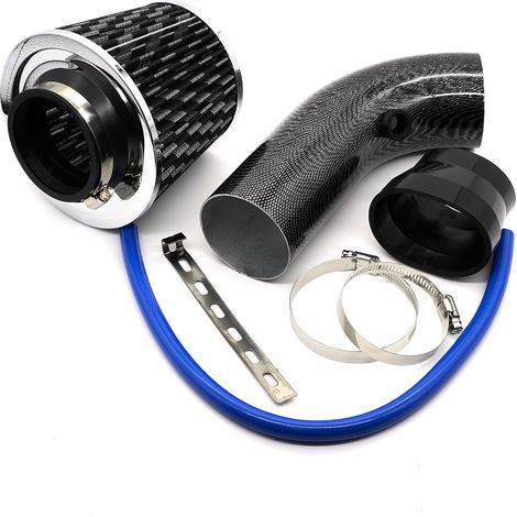 Kit Admission Direct Universel - Filtre a Air Sport Voiture Filtre Froid Diamètre 76mm Système D'admission D'air en Fibre de avec Tuyau(Grain tout carbone)