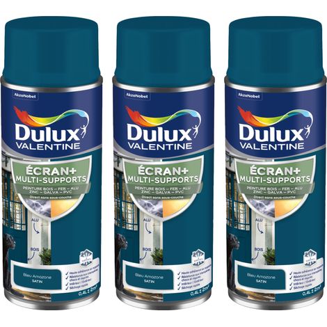 ECRAN+ MULTI-SUPPORTS EXTERIEURE Satin - Lot de 3 aérosols en phase aqueuse - Bleu Amazone 400 ml - Dulux Valentine