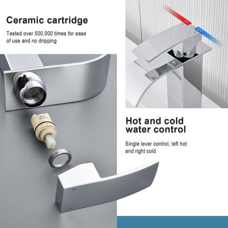 AIDUCHO Moderne Robinet Salle de Bain Cascade, Design Elégant Robinet Lavabo, Mitigeur en Laiton, Eau Chaude et Froide Disponible, Robinetterie Chromé G 3/8 (1/4)