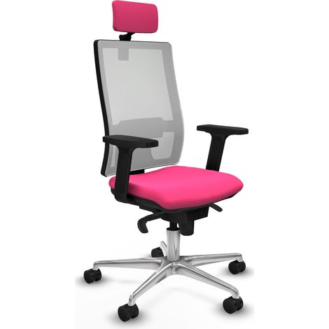 Horna sincro malla blanca similpiel rosa brazos 2D base aluminio cabecero 2D ruedas 65mm nailon (1/5)