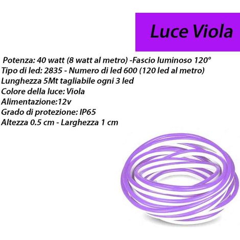 Strip led neon flex striscia curvabile modellabile 600 led decorativa 5 metri luce  viola ip65 waterproof (1/4)