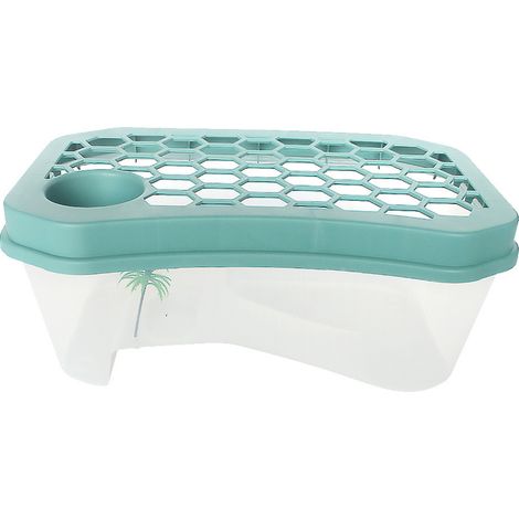 Aquarium Deluxe Aquatic pour tortues et reptiles, avec rampe de repos, plateforme et plantes, blanc, cylindre moyen 40 x 23 x 16 cm avec couvercle bleu (1/5)